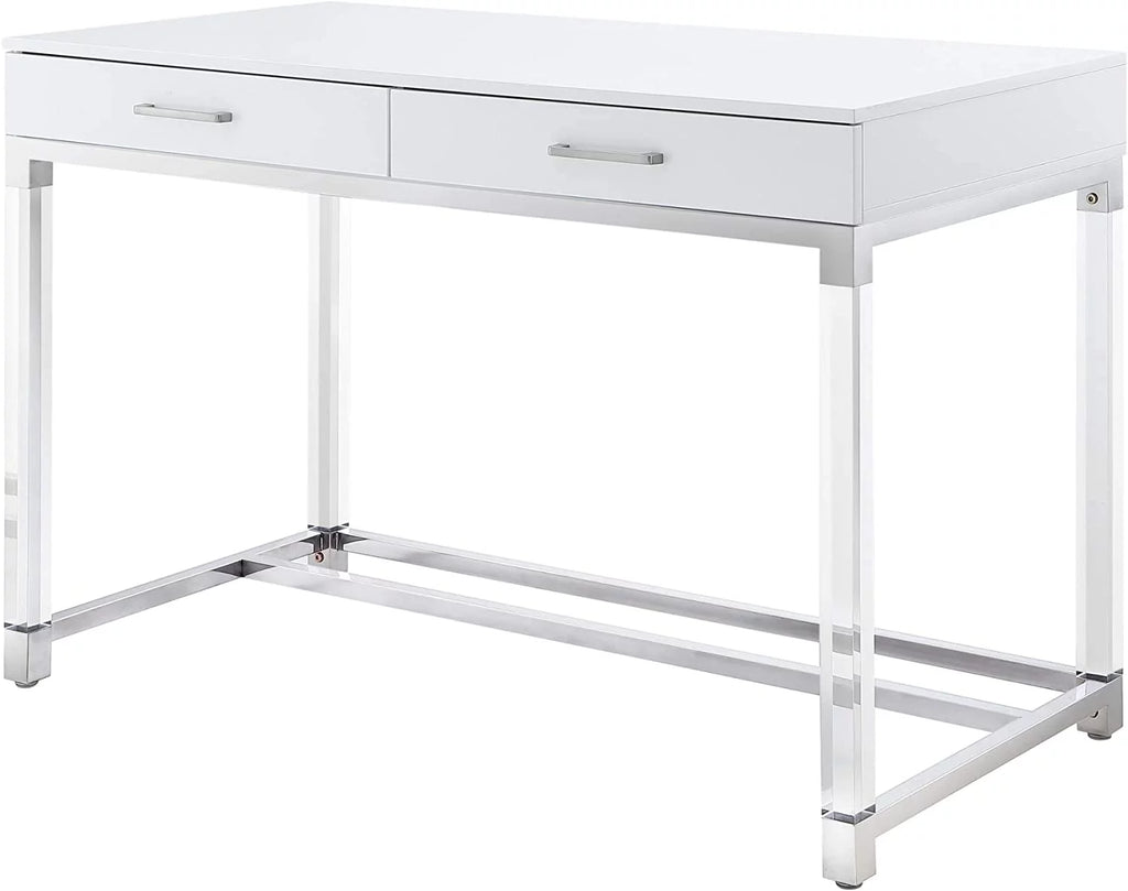 High Gloss 2 Drawers Writing Desk with Acrylic Legs and Chrome Base O46379