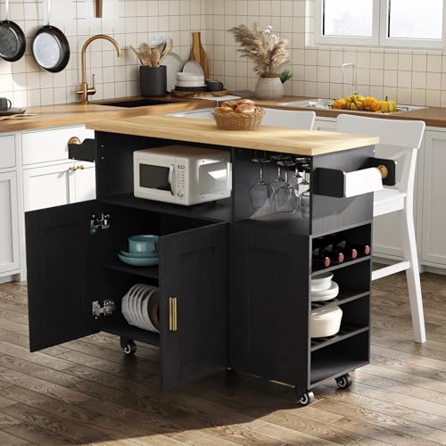 Rolling Kitchen Island Cart with Drop Leaf Countertop and Storage S311