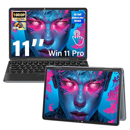 11" Convertible 2-in-1 Touchscreen Laptop, in tel N100,16GB RAM,1T SSD,FHD 1920 * 1200 IPS,Win 11 Pro PC,Backlit Keyboard, WiFi,USB-C,HDMI,Oval Trackpad,Lightweight for Business&Students