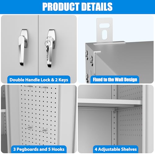 Garage Storage Cabinet with Wheels, 72" H, 2 Doors, 4 Adjustable Shelves, Black R4307
