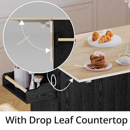 Kitchen Island with Storage, Rolling Cart with Drop Leaf and Charging Station H331