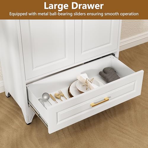 Tall Kitchen Storage Cabinet with Doors and Adjustable Shelves, Black Freestanding Cupboard J20442