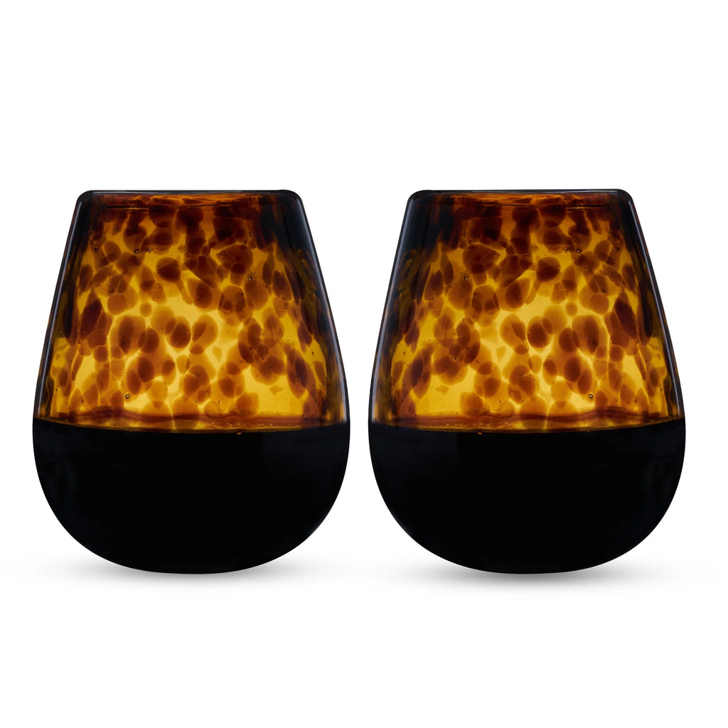 Tortoise Shell Stemless Wine Glasses, Recycled Glass, 13oz, Set of 2 E621733
