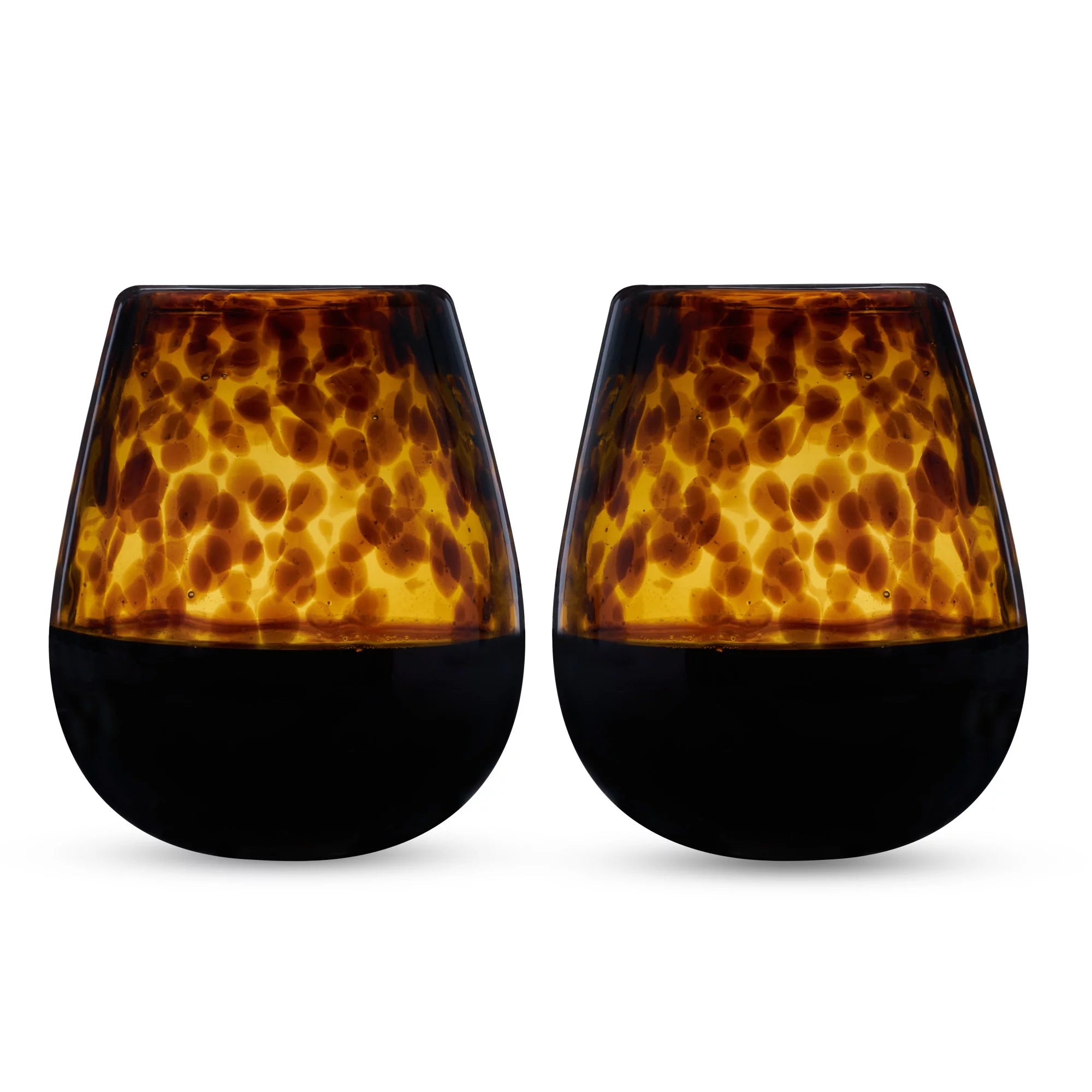Tortoise Shell Stemless Wine Glasses, Recycled Glass, 13oz, Set of 2 E621733