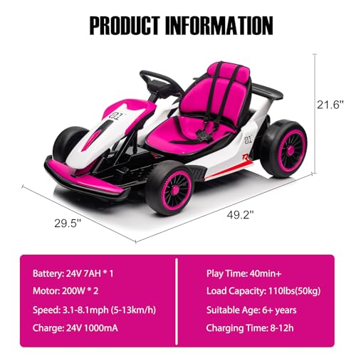 Electric Drift Kart for Kids, 2x200W Motor, 7AH Battery, Ages 6+ S301