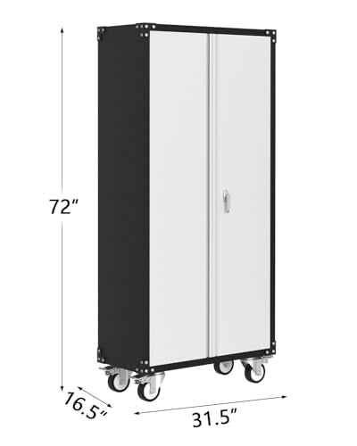 Metal Storage Cabinet 72" H with Wheels, Lockable Rolling, 4 Adjustable Shelves M44378
