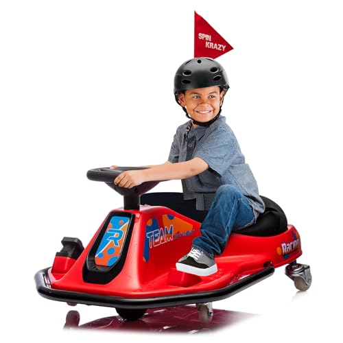 24V Electric Go Kart, 7Ah Drifting Car，Battery Powered Ride on Car Outdoor with 360 Degrees Rotating, Simplified Drift System, Variable Speed, Flashing Lights, Flag(Blue)