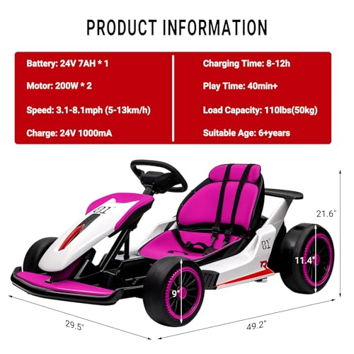 Kids Go Kart, 24V Electric Drift Car, 2-Speed Ride On Toy for Boys Girls 6+ V958