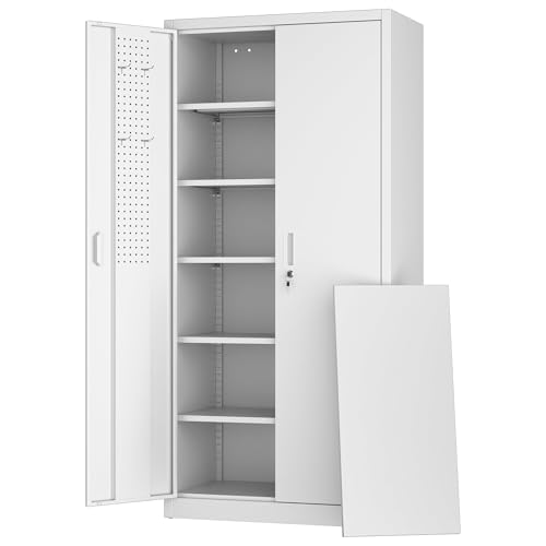 Garage Storage Cabinet with Wheels, 72" H, 2 Doors, 4 Adjustable Shelves, Black R4307
