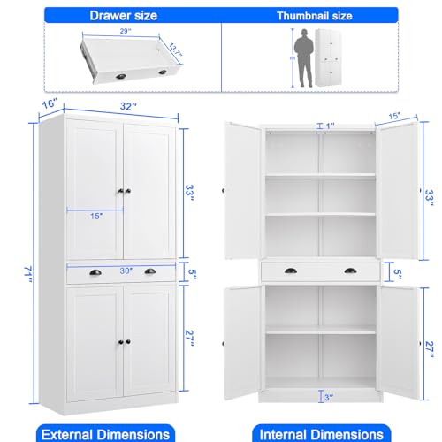 Tall Kitchen Storage Cabinet with Doors and Adjustable Shelves, Black Freestanding Cupboard J20442