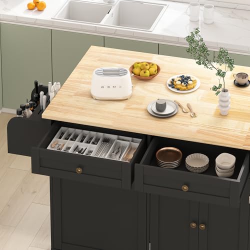 Movable Kitchen Island with Drop Leaf and Power Outlet Y932