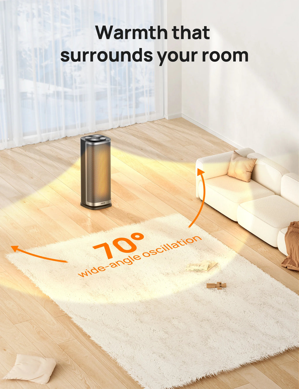 1500W Ceramic Space Heater for Indoor Use, Oscillating, with Thermostat and Remote Y6540