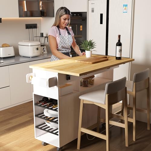 Rolling Kitchen Island Cart with Drop Leaf Countertop and Storage S311