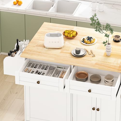 Movable Kitchen Island with Drop Leaf and Power Outlet Y932