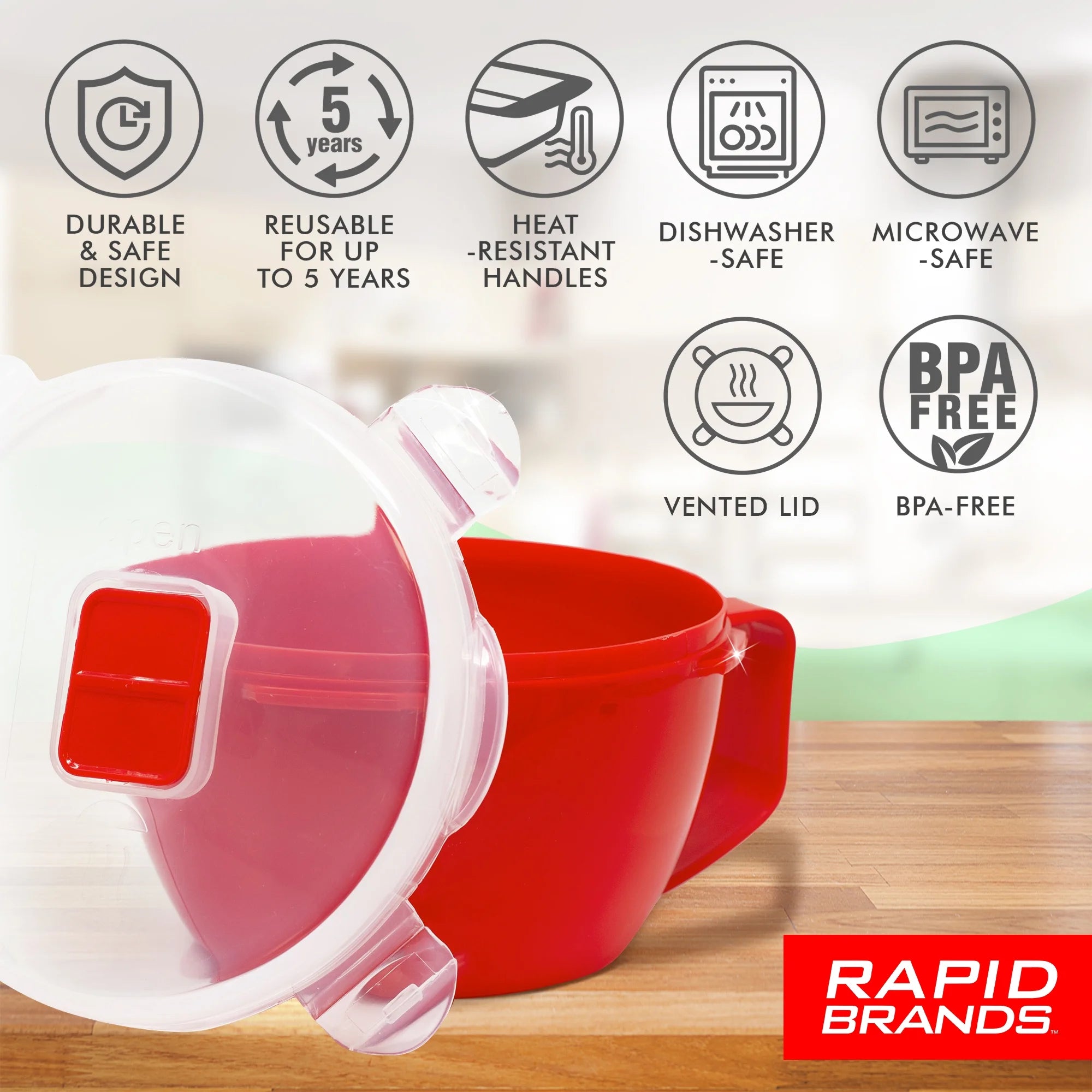 Noodle & Soup Bowl, Microwaveable, BPA-Free, Red C784