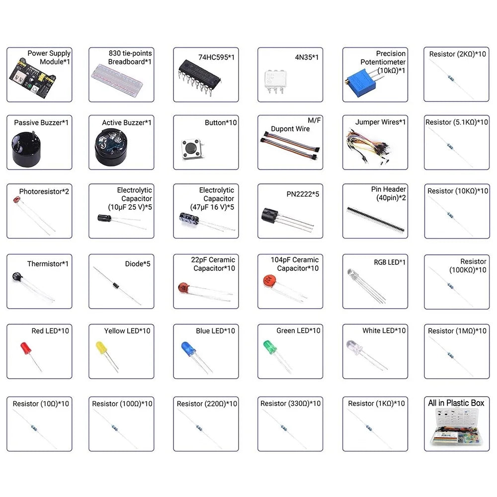 Electronic Components Kit, Precision Potentiometer Resistor with 830 Tie Points X829903