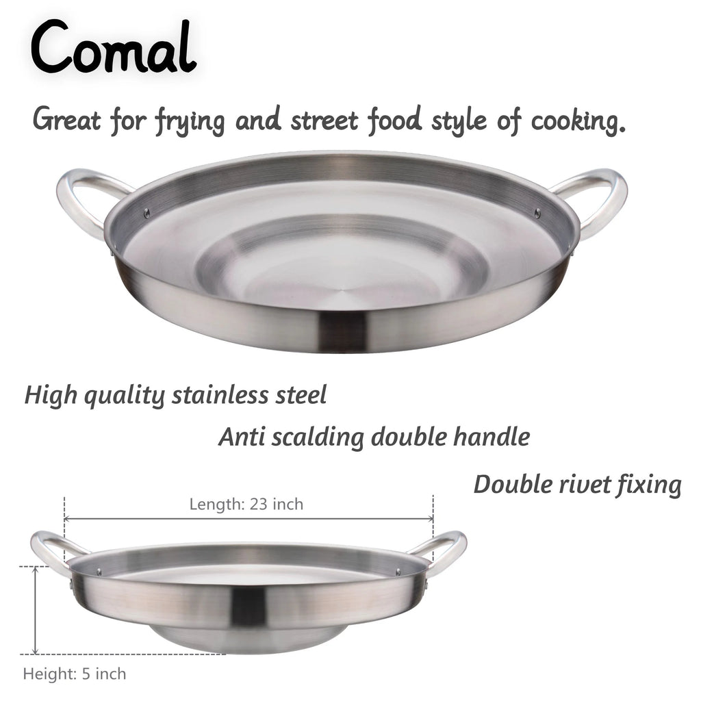 Heavy Duty Stainless Steel Concave Comal Set with Cast Iron Propane Burner Stove Y286300