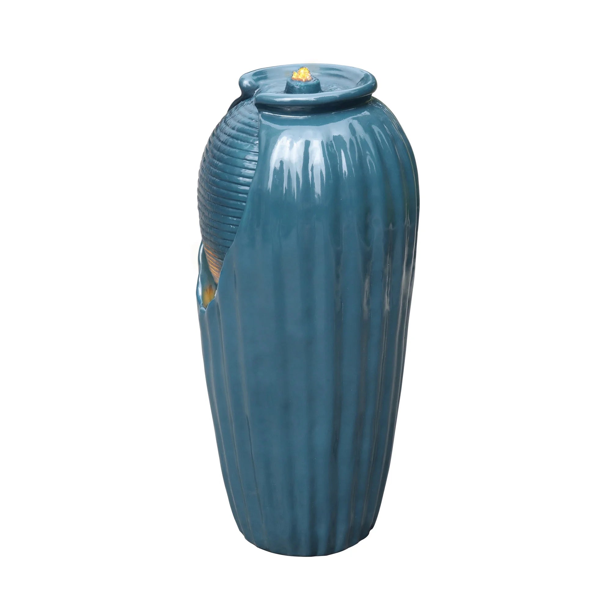 Glazed Contoured Vase Water Fountain with LED Lights for Backyard M17738