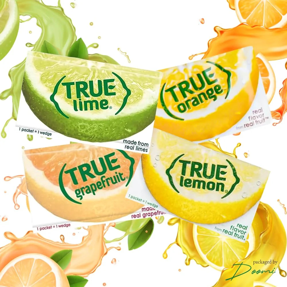 True Lemon, True Lime, True Orange, True Grapefruit, Packaged by BOLT BOX - On-The-Go Powdered Drink Mix Water Enhancer Variety Pack, Zero Calorie Unsweetened Water Flavoring, 100 pack