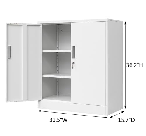 Locking Metal Storage Cabinet with Shelves and Doors, Black I112889