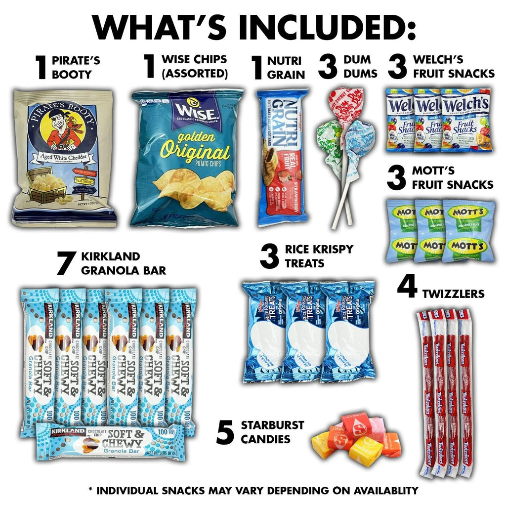 American Snack Variety Gift Box - 50 Pieces Chips, Cookies, Candy & Bars W370
