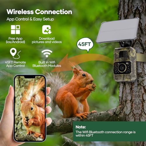 Solar Trail Camera 48MP 30FPS WiFi Bluetooth Game Camera with Night Vision E584