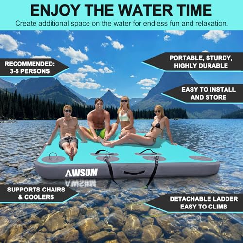 Inflatable Floating Dock Platform with Non-Slip Surface for Pool Beach Ocean B86969