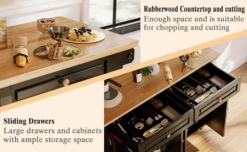 Movable Kitchen Island with Drop Leaf and Power Outlet Y932