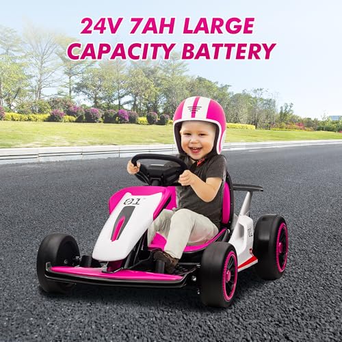 Electric Drift Kart for Kids with Adjustable Seat, LED Lights, 8.1 MPH W755255