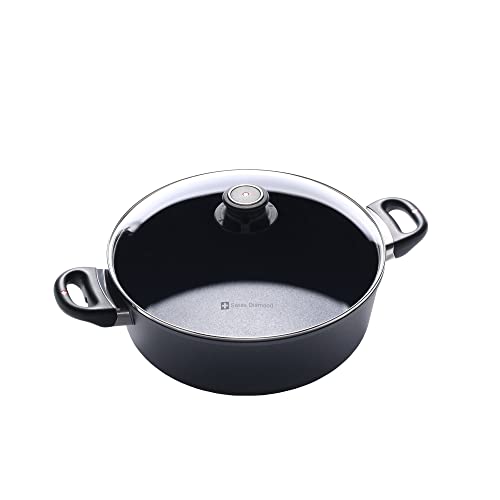 Swiss Diamond 11" (5.3 Qt) Braiser HD Nonstick Diamond Coated Aluminum Braiser, Includes Lid - Dishwasher Safe and Oven Safe Braiser, Grey