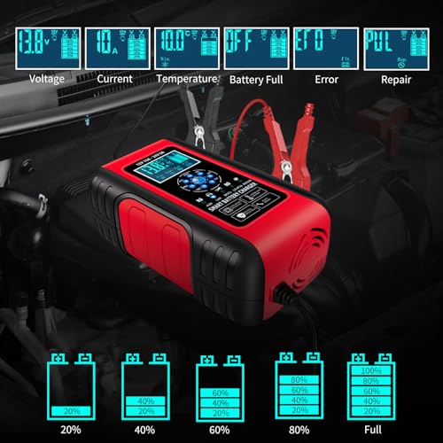 10A LiFePO4 Lead Acid Car Battery Charger 12/24V Trickle Charger Maintainer R68735