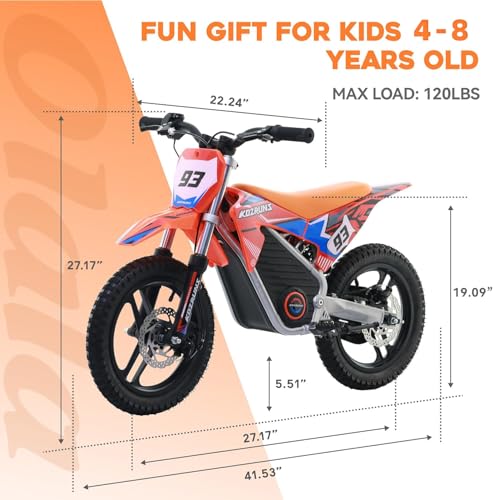 Electric Dirt Bike for Kids Aged 4-8, 350W Brushless Motor, 14'' Off-Road Tires, Blue Y255