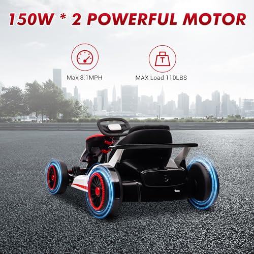 Electric Drift Kart for Kids with Adjustable Seat, LED Lights, 8.1 MPH W755255