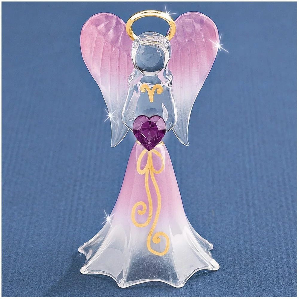 Glass Baron Lavender Angel with Swarovski Crystal Heart Glass Figurine QGM1155