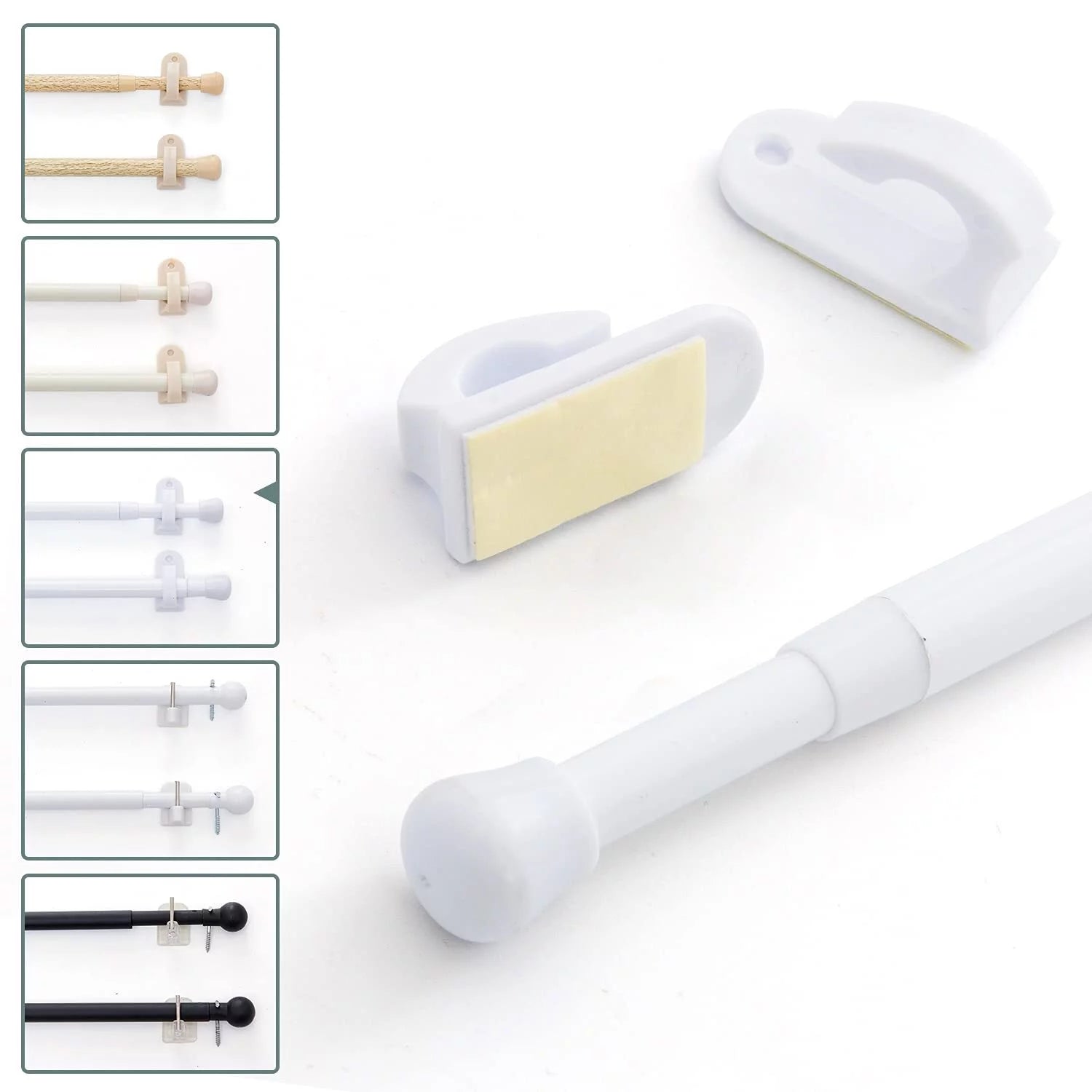 Door Curtain Rods No Drill Telescopic Adjustable White 26-48 Inches G19793