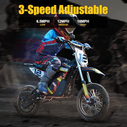Electric Dirt Bike for Kids, 3 Speed Modes, 18 MPH, 15 Miles Range, Dual Suspension, Disc Brake, 16" Tire, Orange Q704649