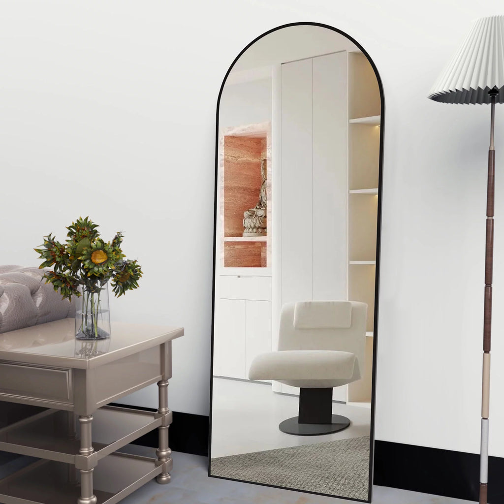 Arched Full Length Floor Mirror with Stand, 64" x 21", Black F95771