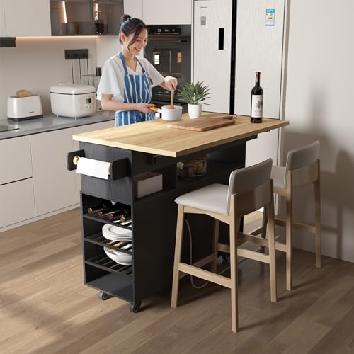 Rolling Kitchen Island Cart with Drop Leaf Countertop and Storage S311
