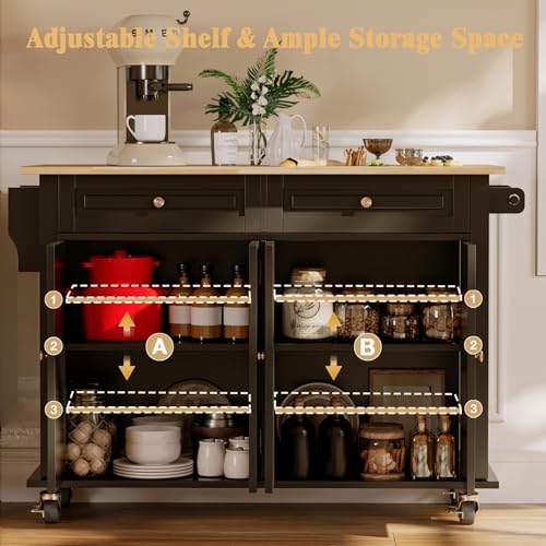 Movable Kitchen Island with Drop Leaf and Power Outlet Y932