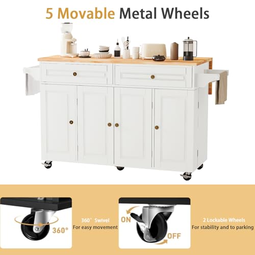 Movable Kitchen Island with Drop Leaf and Power Outlet Y932