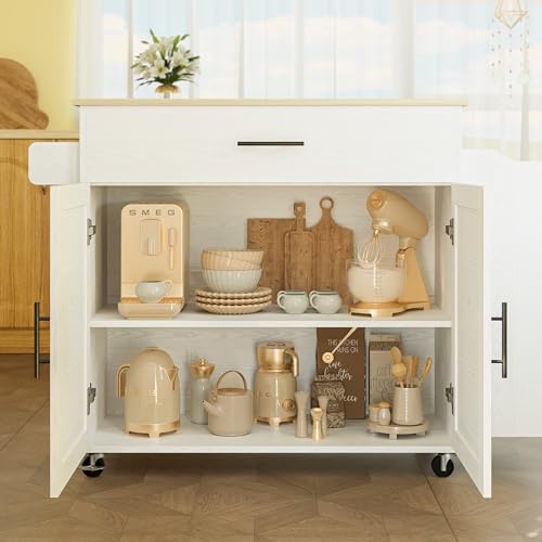 Kitchen Island with Storage, Rolling Cart with Drop Leaf and Charging Station H331