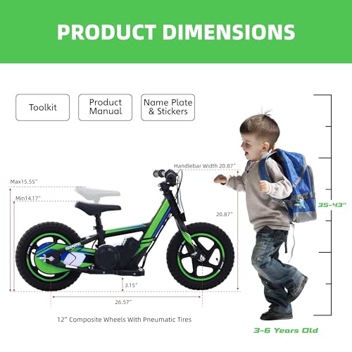 Electric Dirt Bike for Kids Aged 3-6, 170W Motor, 24V Battery, 12IN Tires J8048