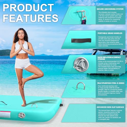 Inflatable Floating Dock Platform with Non-Slip Surface for Pool Beach Ocean B86969