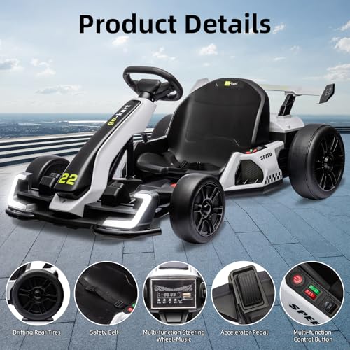 Electric Go Kart for Kids with Drift Function, Adjustable Seat, 8mph Y28704