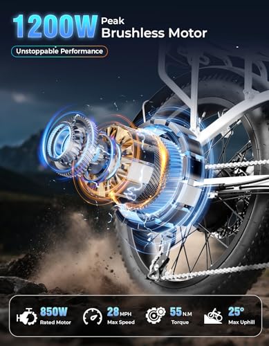 Folding Electric Bike for Adults, 1200W Peak Motor, 28MPH Max Speed, 48V 10AH Removable Battery, 20" Fat Tire M14323