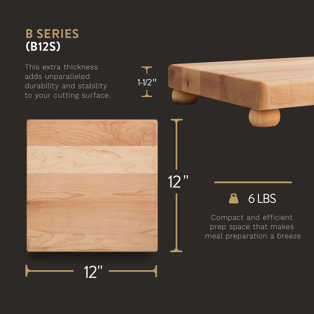 Maple Wood Cutting Board for Kitchen, 12" x 12" x 1.5" Z269565