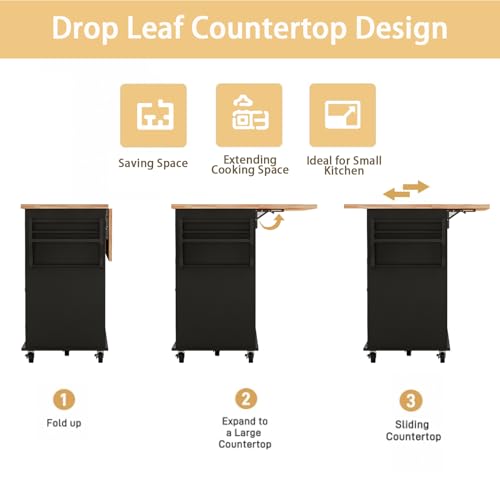 Movable Kitchen Island with Drop Leaf and Power Outlet Y932
