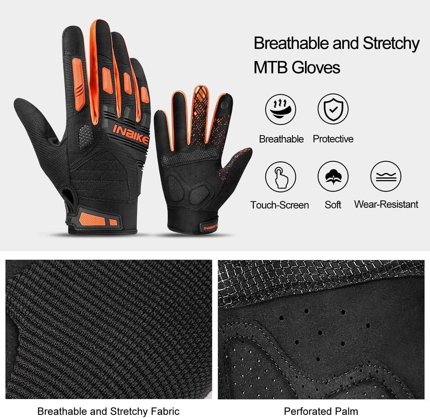 MTB Mountain Bike Gloves Touchscreen with Padded Knuckle Protection P8223