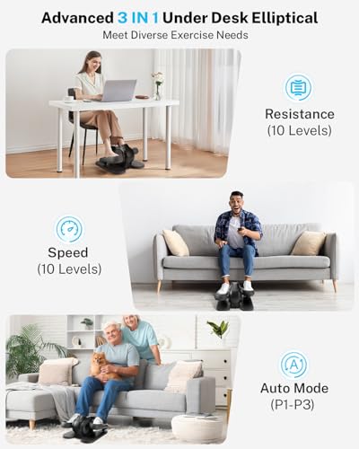 Under Desk Elliptical Leg Exerciser for Seniors, 3-in-1 Seated Pedal Machine with 10 Resistance Levels Z5447