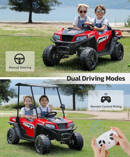 24V Ride on Car 2 Seater with Sun Shade, Dump Bed, 4WD, Pink S782676